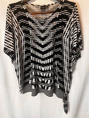 Rafaella Striped Knit Top - black  & white Plus Size